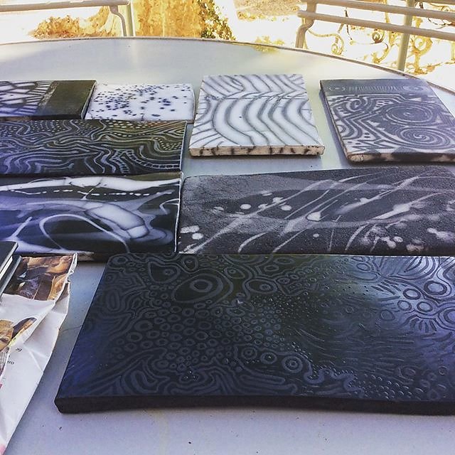 #nakedraku tiles surface experiments Painting with Smoke masterclass